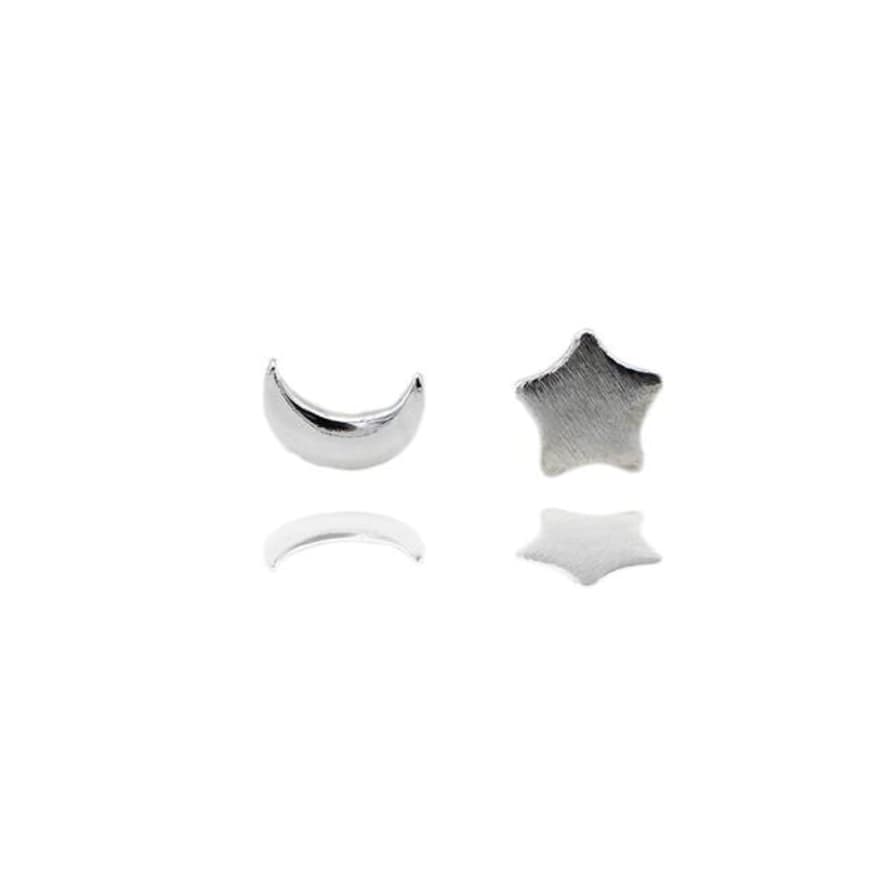 Curiouser and Curiouser Sterling Silver Star And Moon Mismatched Stud Earrings