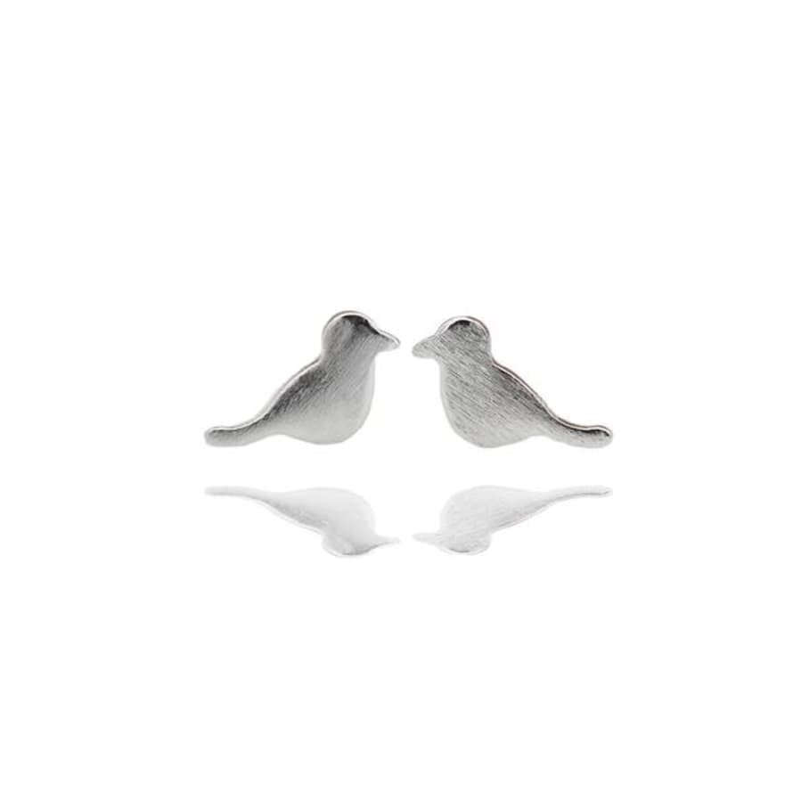 Curiouser and Curiouser Sterling Silver Sitting Bird Stud Earrings