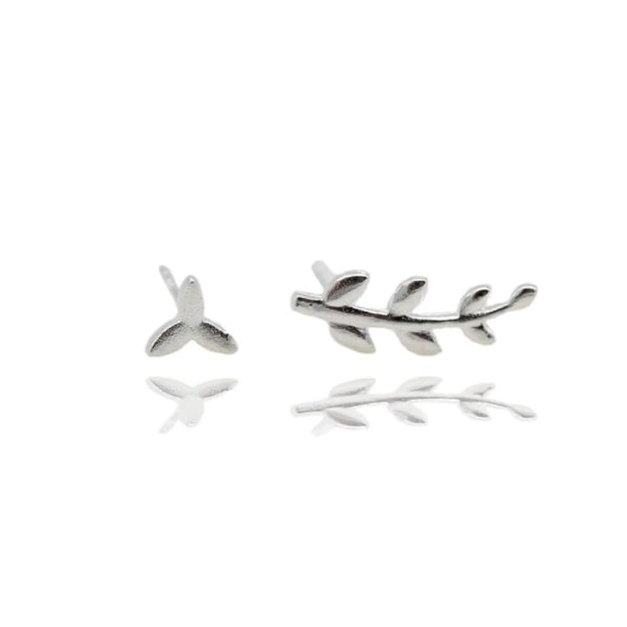 Curiouser and Curiouser Sterling Silver Mismatched Leaf Stud Earrings