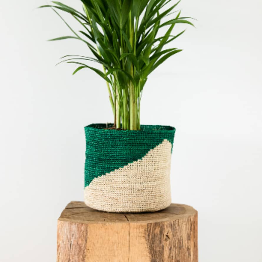 Domoina Large Diagonal Green & Natural Raffia Basket