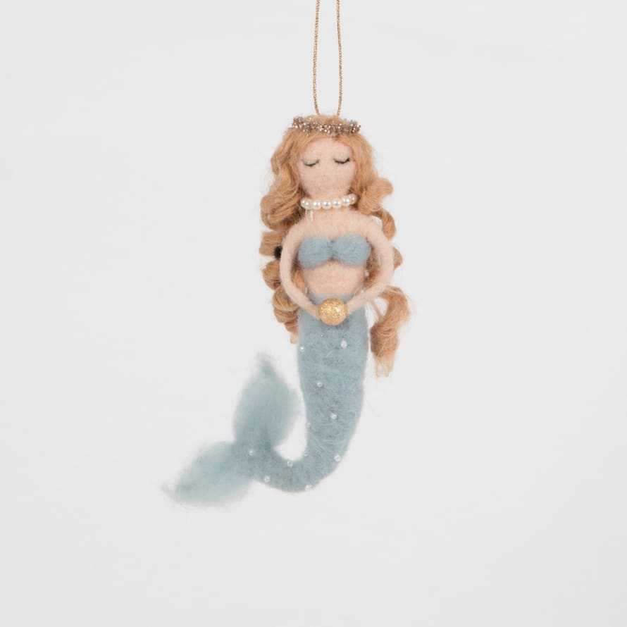 &Quirky Mermaid Holding A Golden Pearl Felt Hanging Decoration