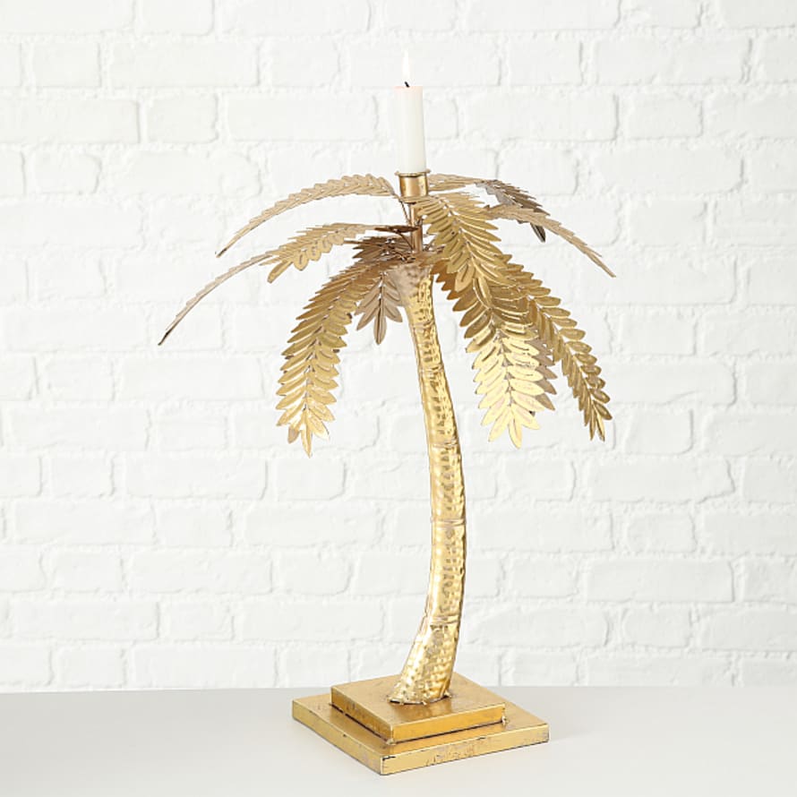 &Quirky Golden Palm Tree Candle Holder