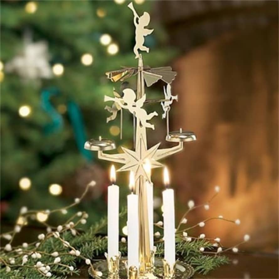 Original Brass Swedish Angel Chimes and 4 Candles - Spinning Festive Chimes