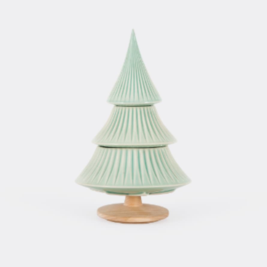 Laboratorio D’Estorias Large Aqua Green Christmas Ceramic Pine Tree and Box