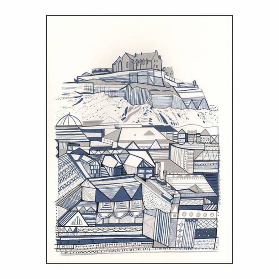 Susie Wright Edinburgh Blue Grey Buildings Hand Pulled Screen Print