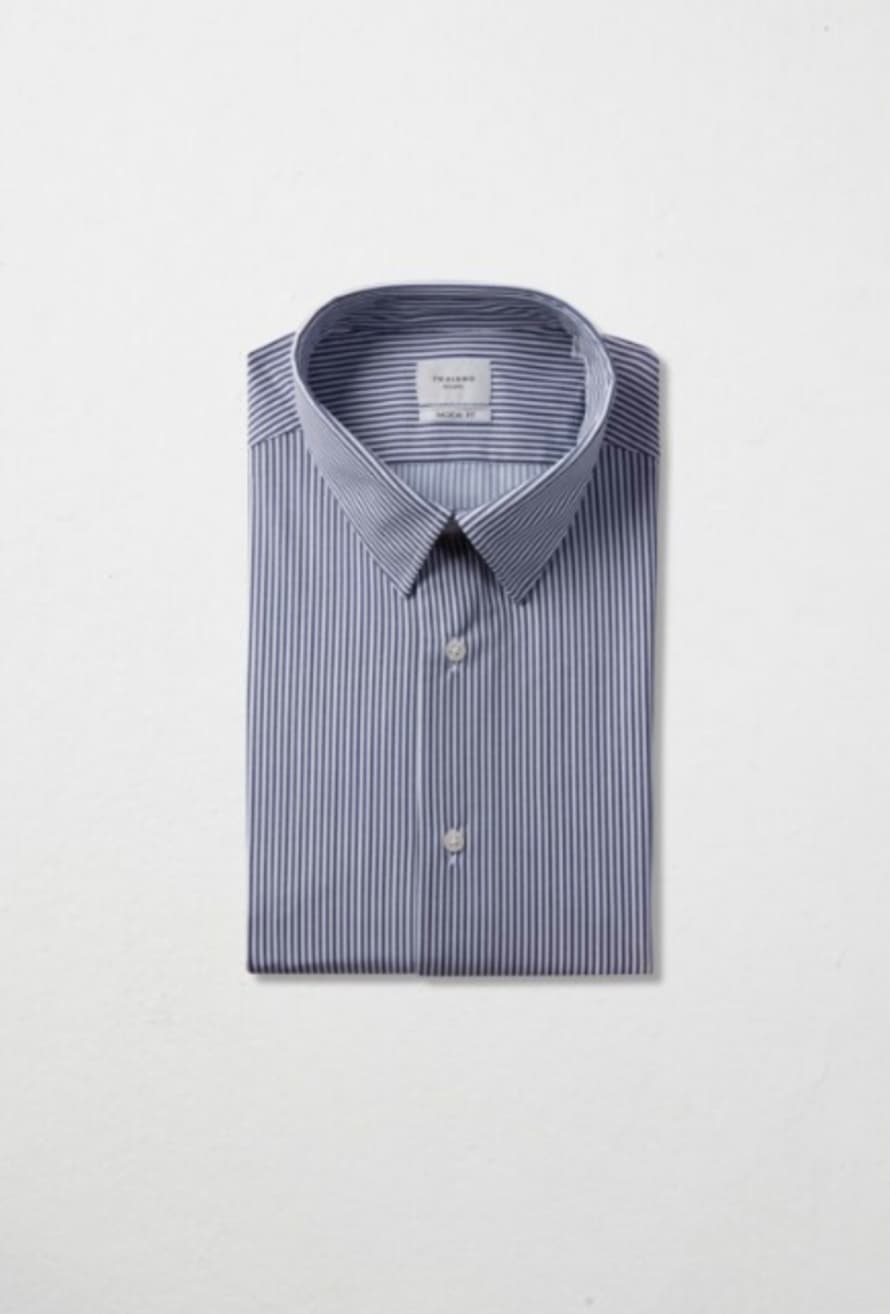 traiano milano Blue Striped French Collar Shirt