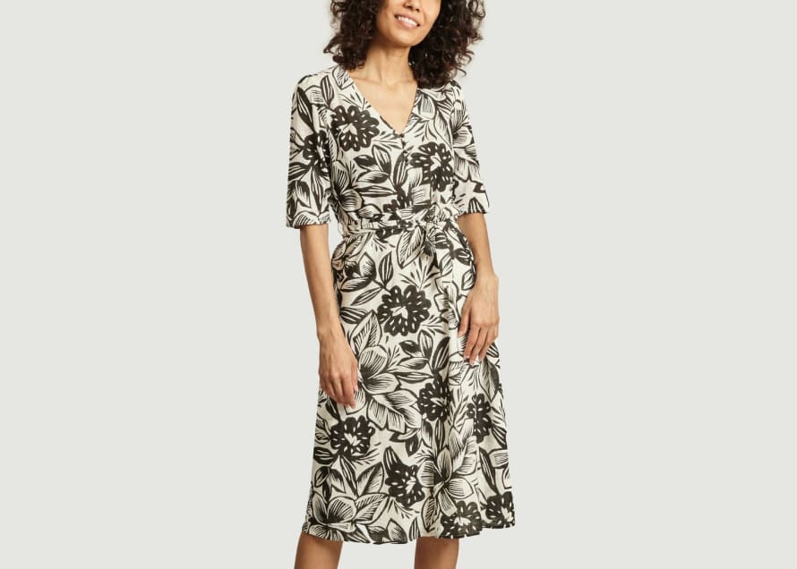 Tinsels Black Odessa Coconut Belted Printed Dress