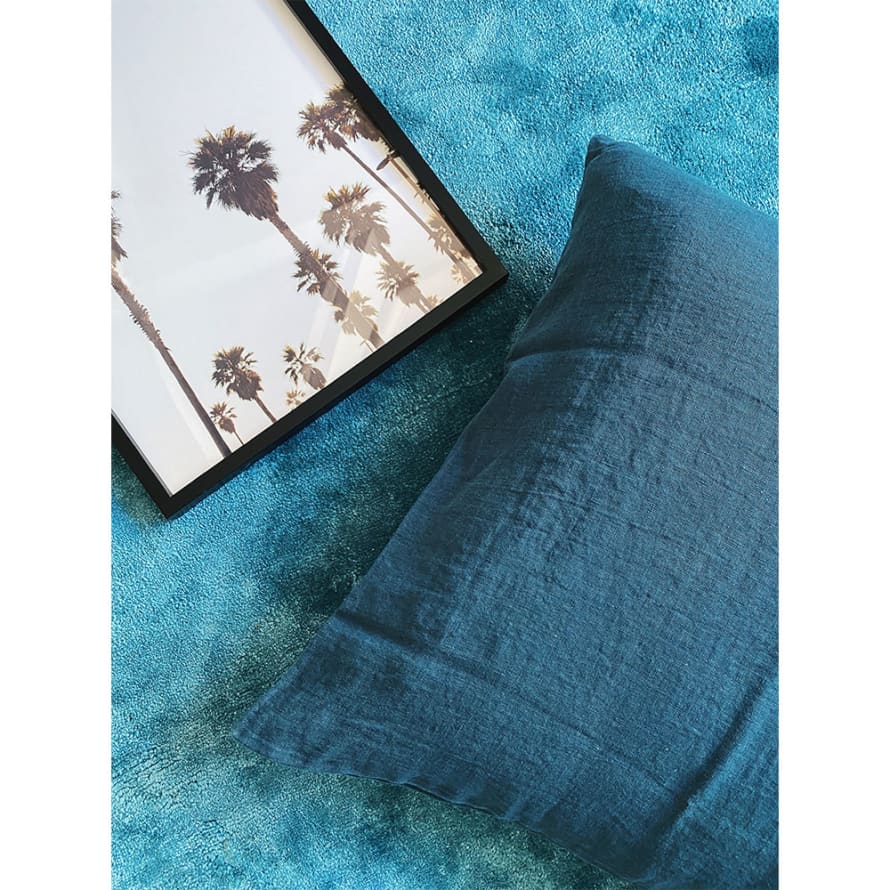 Linge Particulier Bleu Canard Blue Linen Cushion Cover 50 x 50 cm