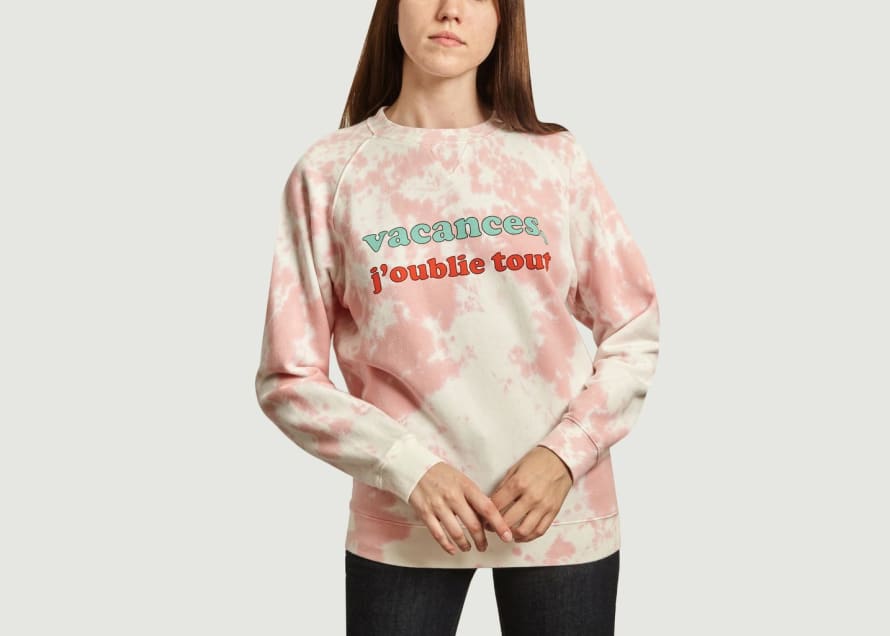 La Petite Française Light Pink and White Sentimental Tie And Dye Sweatshirt With Lettering