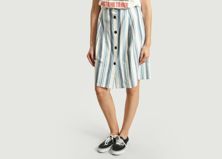 Thinking Mu Light Blue and Washed Navy Blue Tugela Striped Skirt