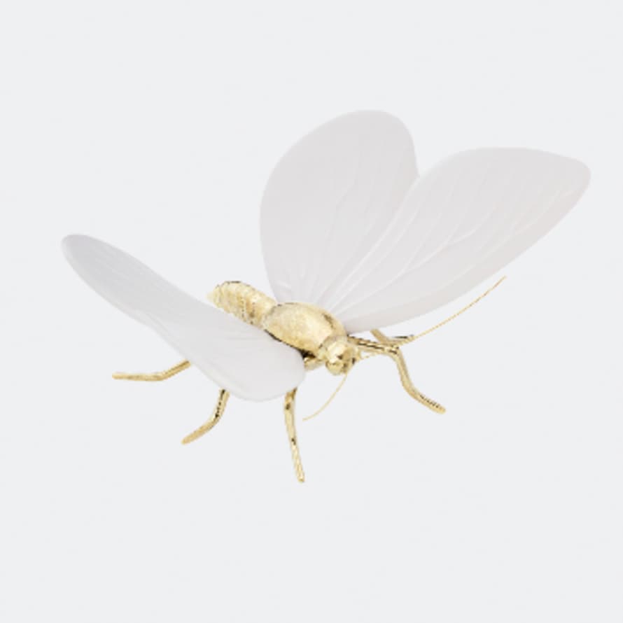 Laboratorio D’Estorias White Matt Glazed Ceramic Butterfly With Brass Legs