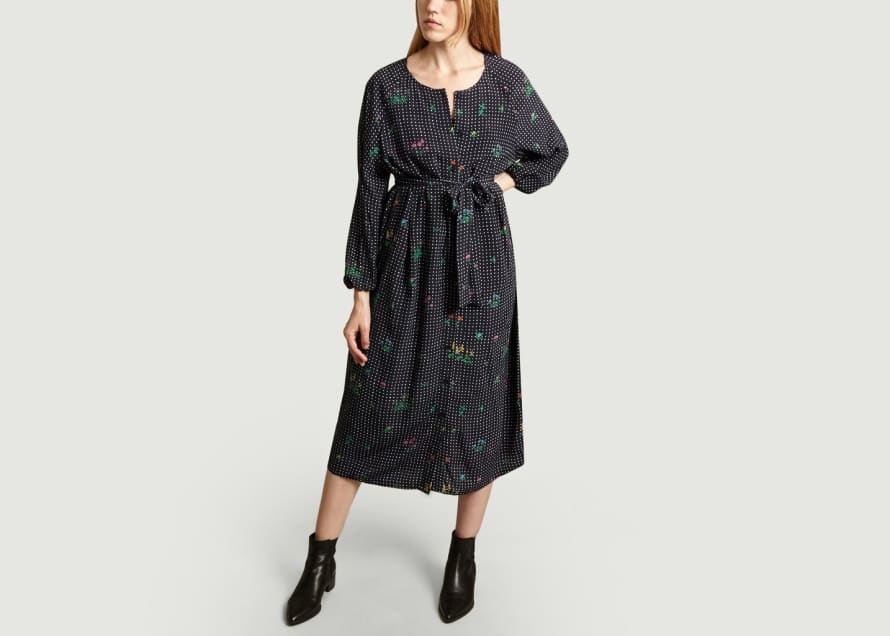 Essentiel Antwerp Navy Blue Printed Shirt Dress