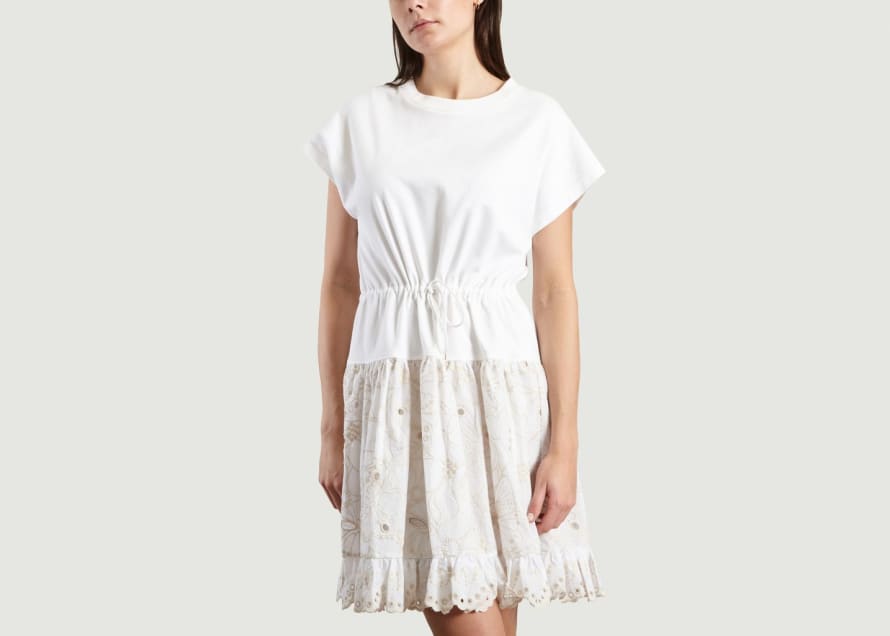 See by Chloe White Broderie Anglaise T Shirt Dress