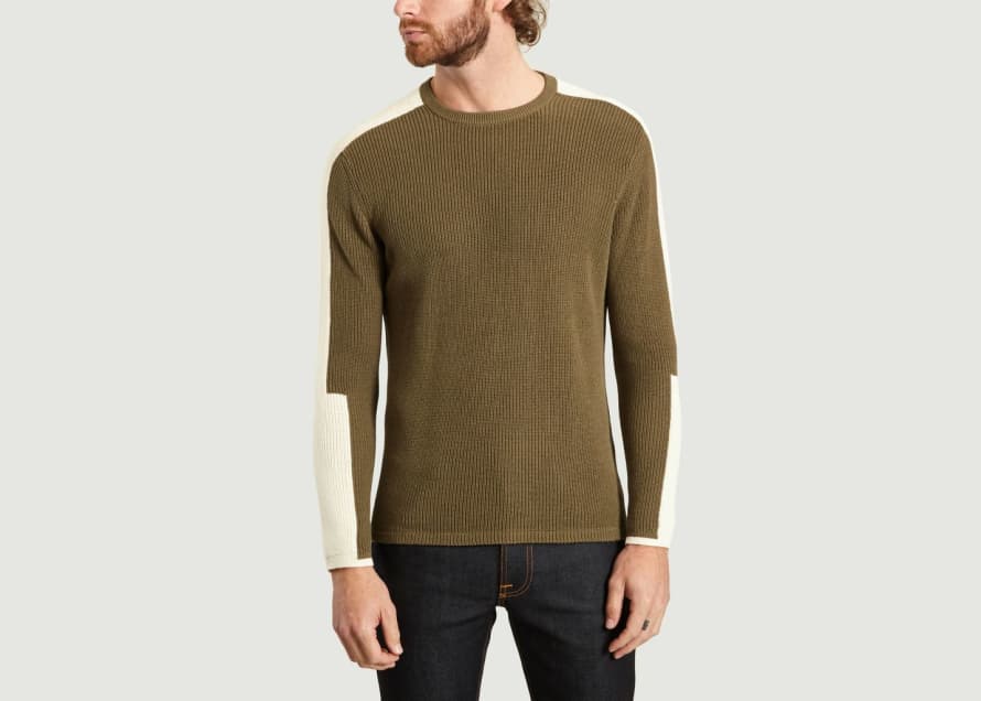 Folk Khaki Green and White Two Tone Jumper