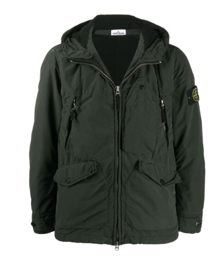 Stone Island Green Hooded Jacket In David Light-Tc with Micropile