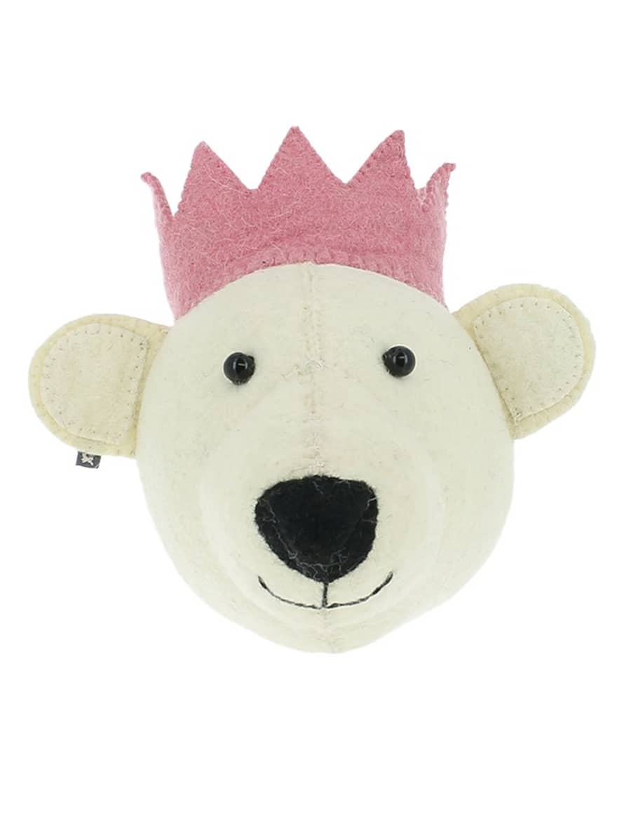Fiona Walker England Mini White Bear With Pink Crown