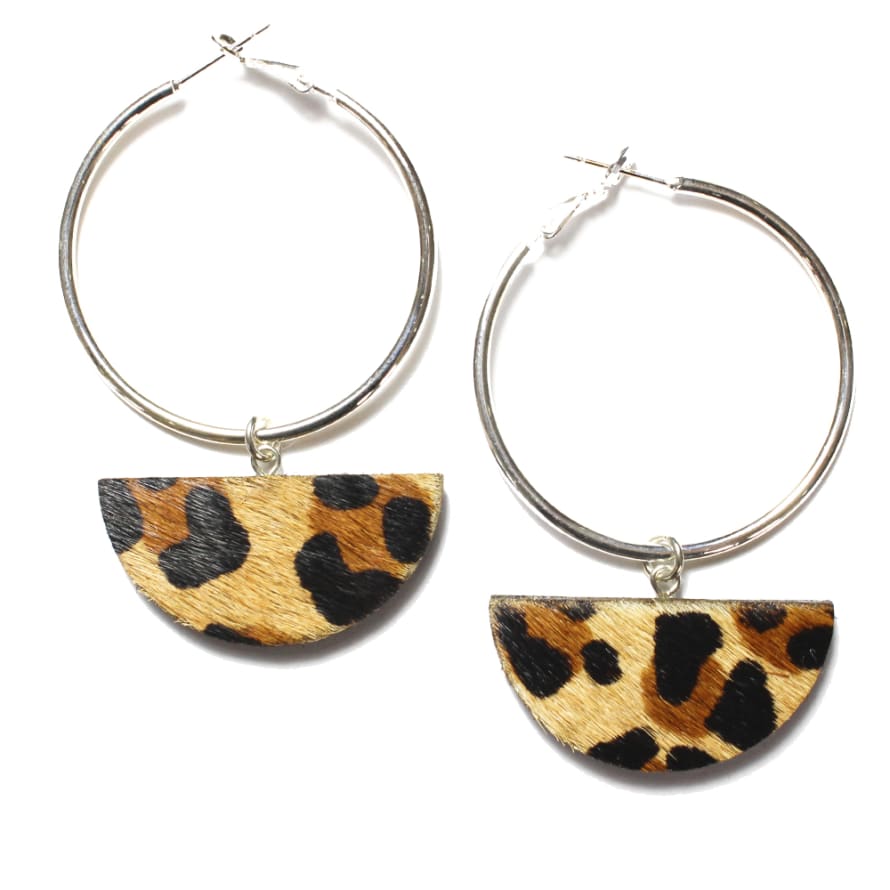 Dark Horse Selene Silver Plated Hoop Ear Rings Leopard Print