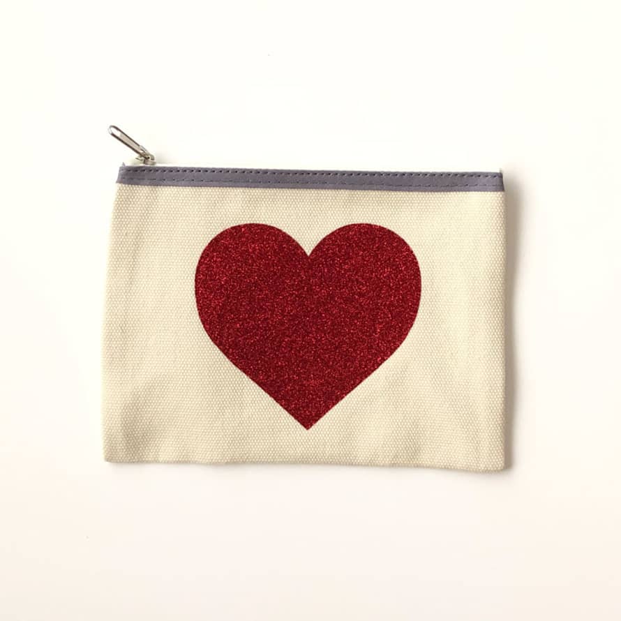 Catherine Colebrook Medium Cream Bag Red Glitter Heart