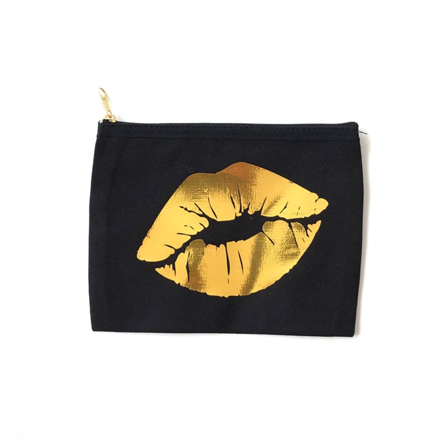 Catherine Colebrook Medium Black Bag Gold Foil Lips