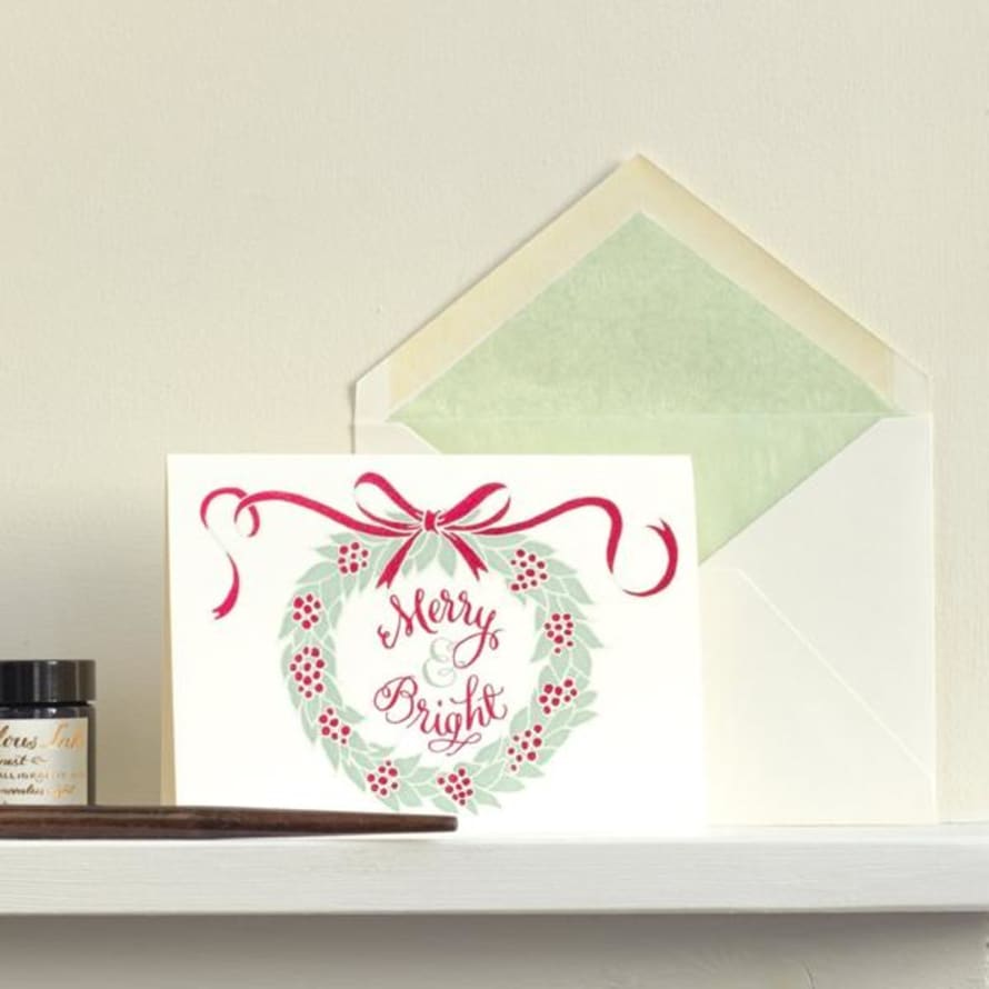 Meticulous Ink Merry & Bright Wreath Letterpress Christmas Card