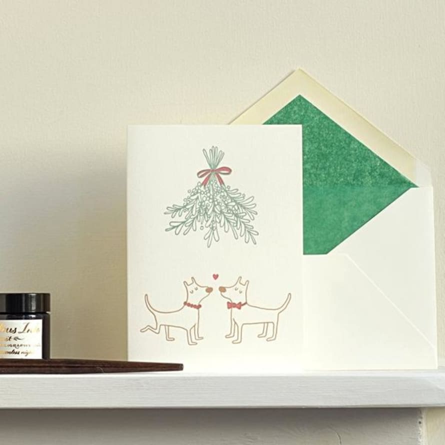 Meticulous Ink Mistletoe Dogs Letterpress Christmas Card - Box Set