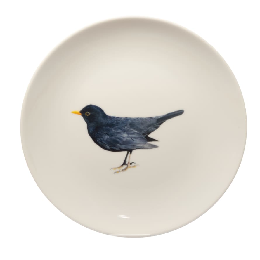 Bord&Meer Plate with a Blackbird (white)
