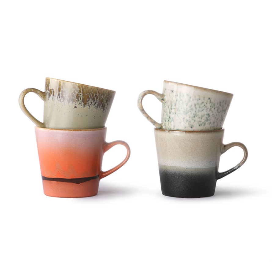 HK Living ceramic 70's americano mugs set of 4