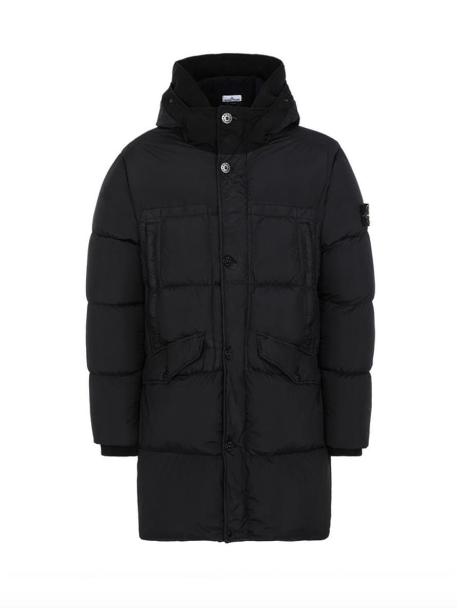 Stone Island Black Parka in Garment Dyed Crinkle Reps NY Down