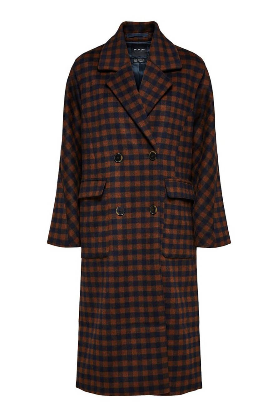Selected Femme Maritime Element Brown Check Wool Coat