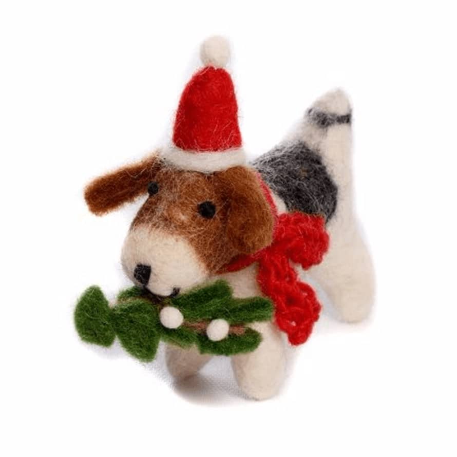 Amica Fox Terrier with Mistletoe Hanging Decoration