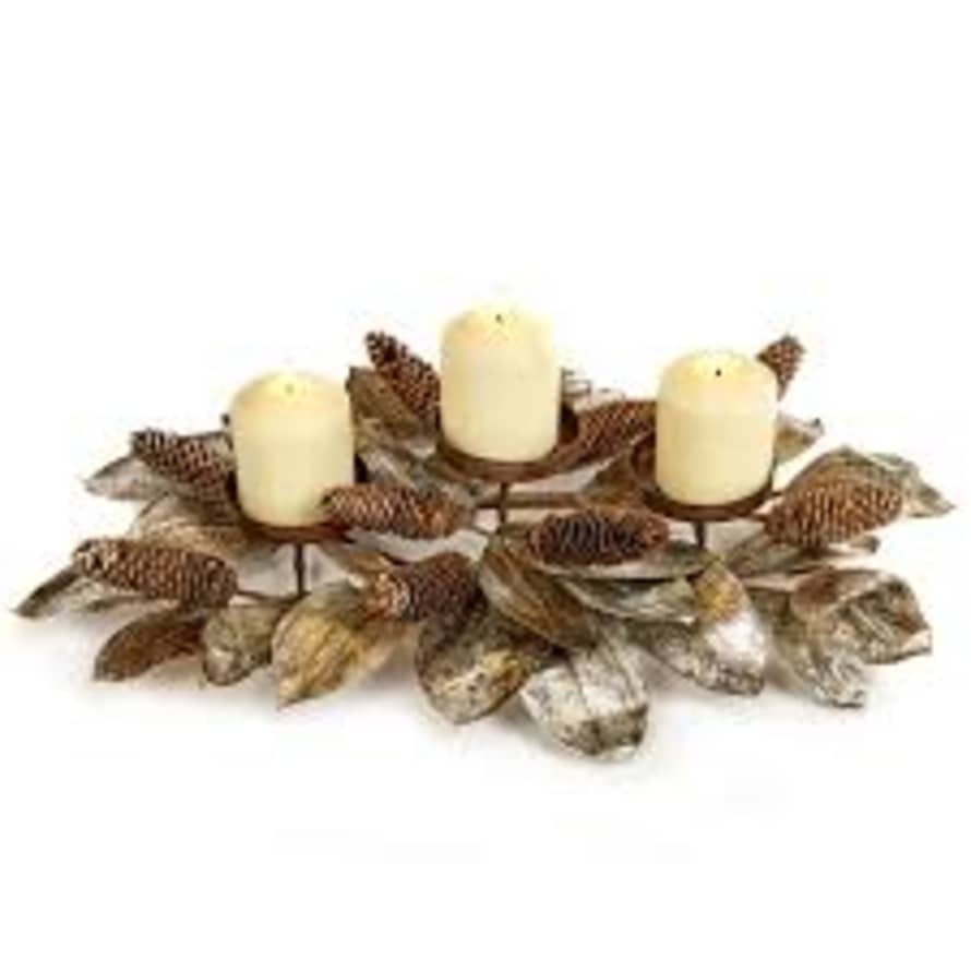 Goodwill Christmas Silver Magnolia and Pinecones Candle Holder 