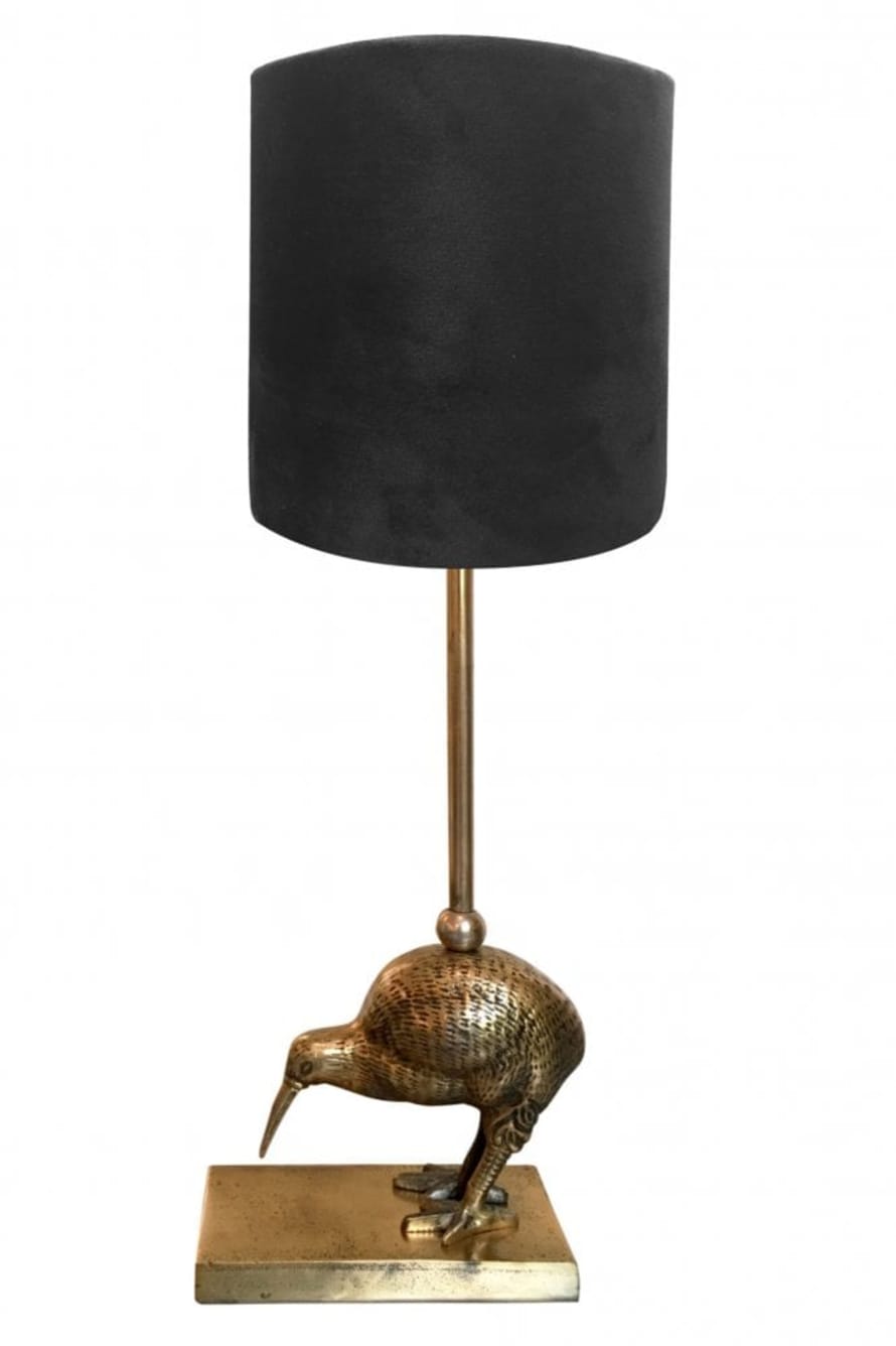 Vanilla Fly Antique Black Kiwi Bird Table Lamp With Black Velvet Shade