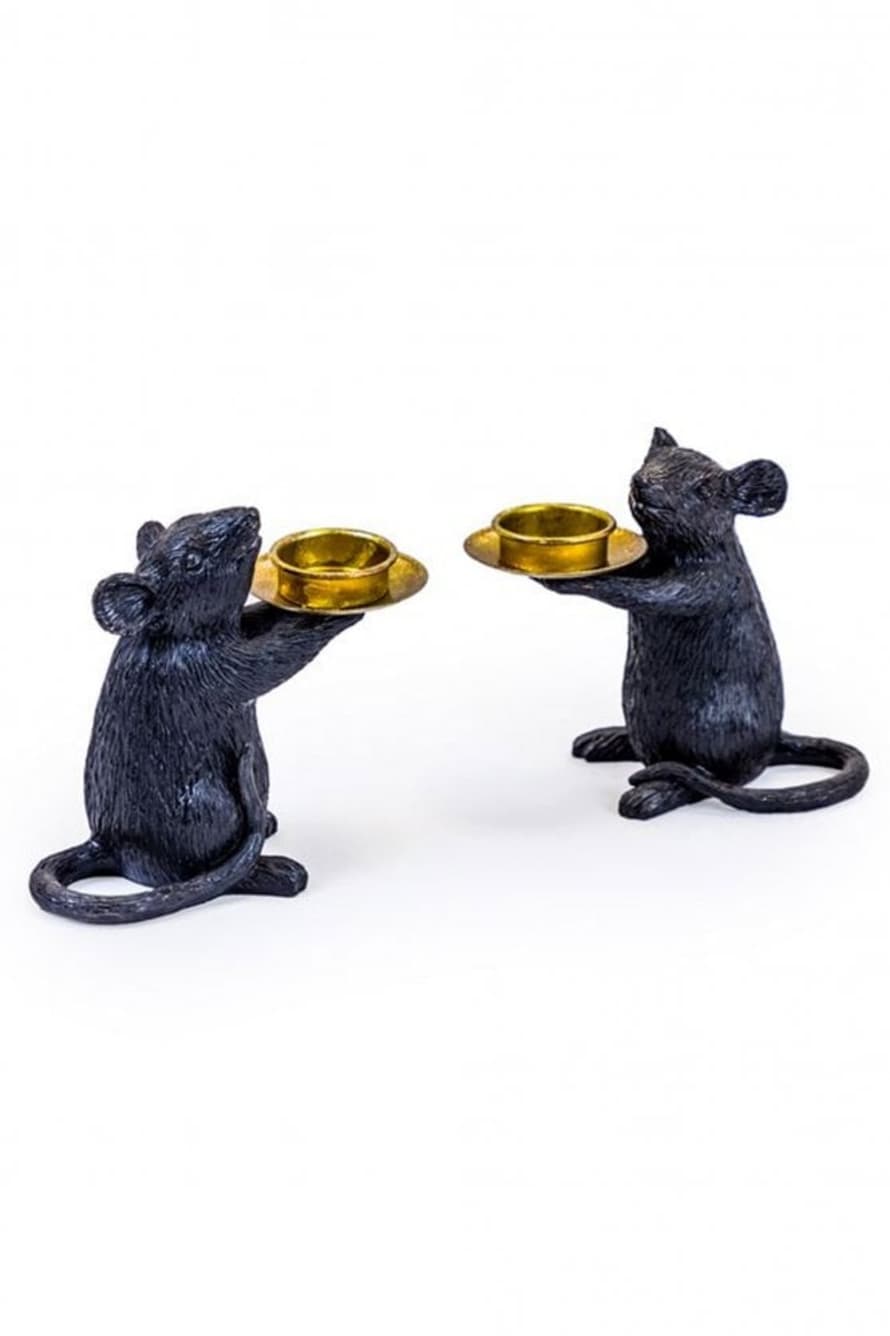 The Home Collection Pair Of Mouse Candle Holders In Black And Gold