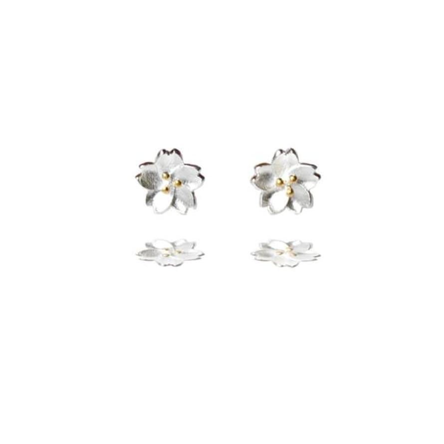 Curiouser and Curiouser Sterling Silver Cherry Blossom Stud Earrings With Golden Centre