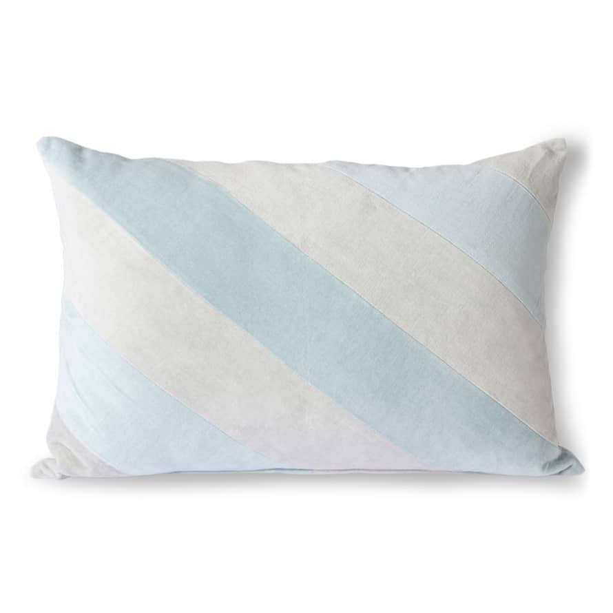 HK Living Striped velvet cushion ice blue 30x50cm