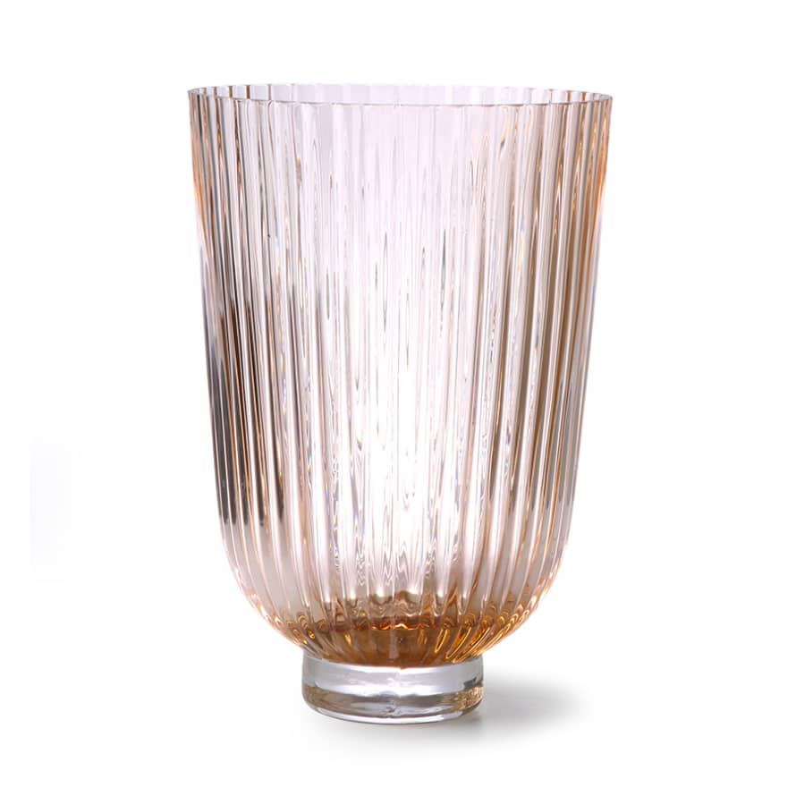 HK Living Peach Ribbed Glass Vase