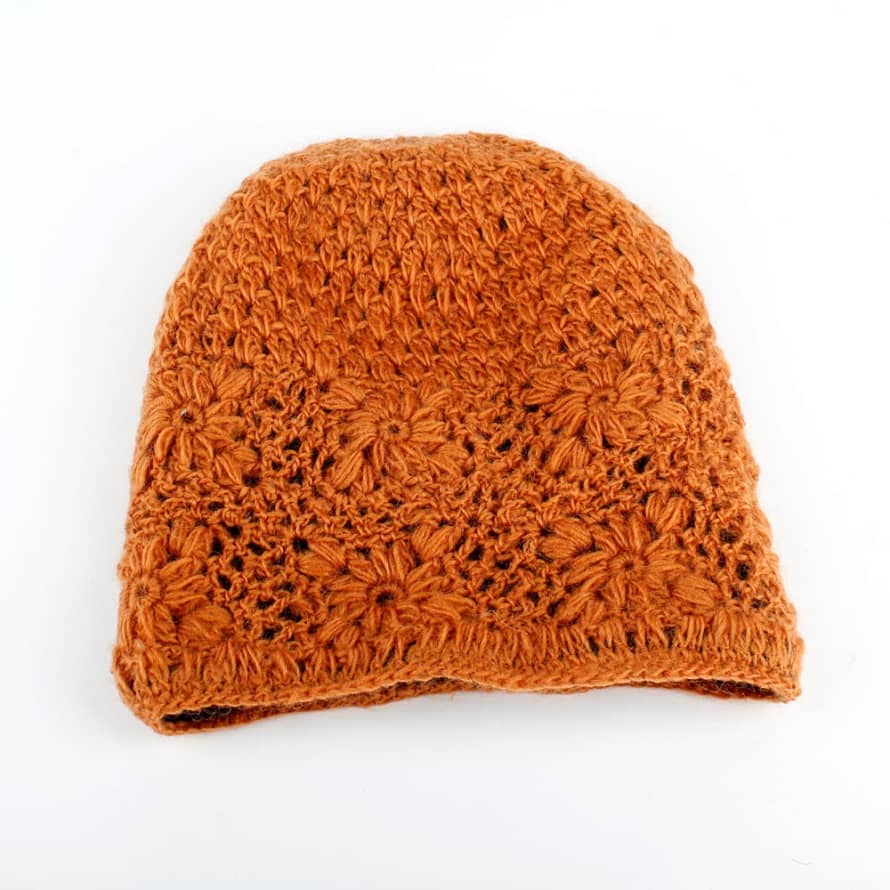 Sjaal met Verhaal Fleece-Lined Wool Burned Orange Crocheted Hat 