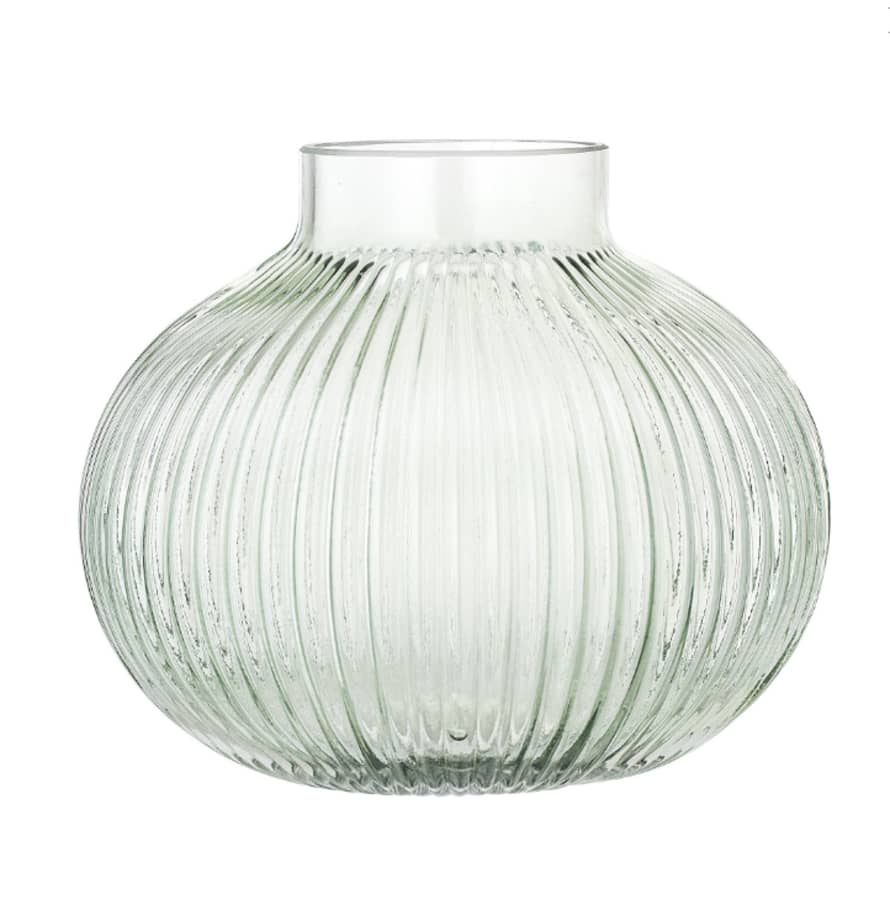 Bloomingville Light Green Glass Ribbed Vase