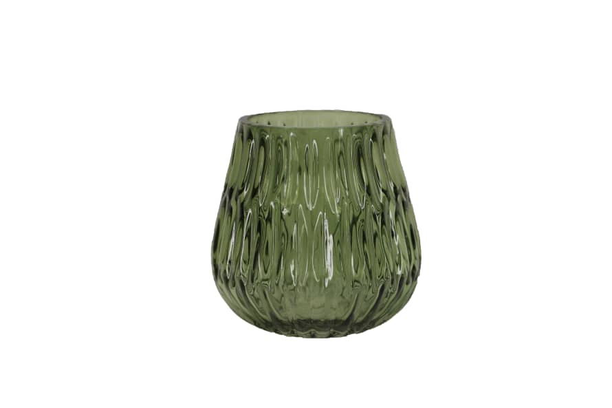 Dimple Glass Tealight Holder in Forest Green