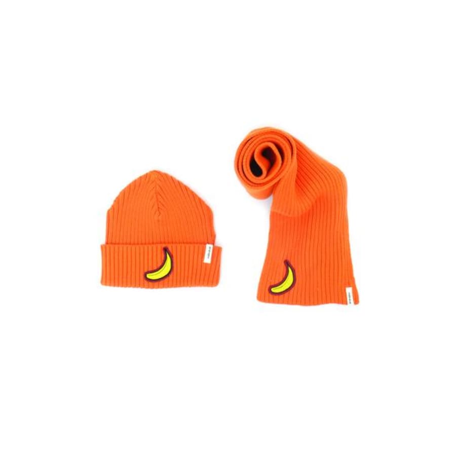 indikidual Orange Knitted Hat And Scarf Set
