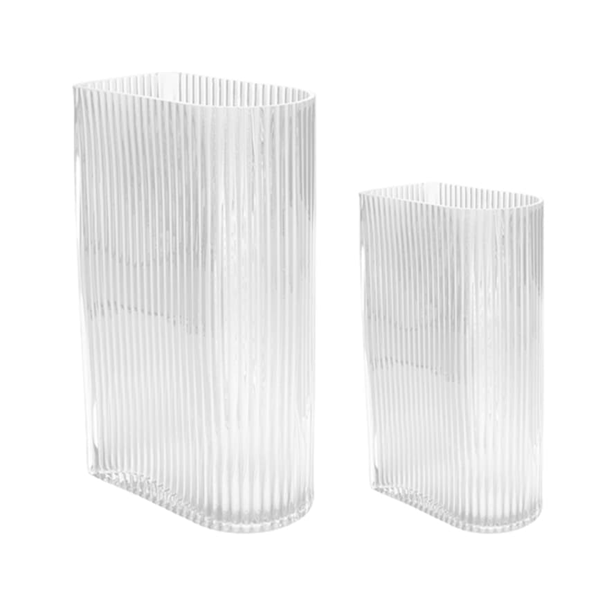 HK Living Clear Ribbed Glass Vases Set of 2