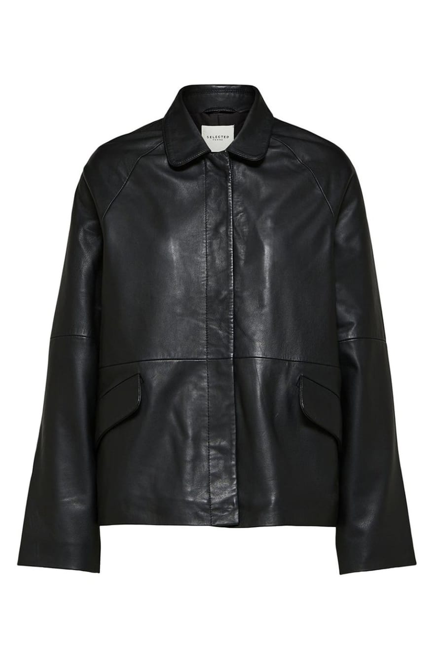 Selected Femme Black Donna Padded Leather Jacket