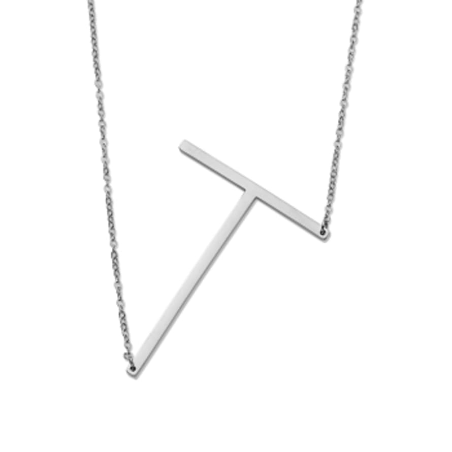 Nordic Muse Waterproof Personalised Letter T Initial Pendant Necklace Silver Plated Tarnish-Free