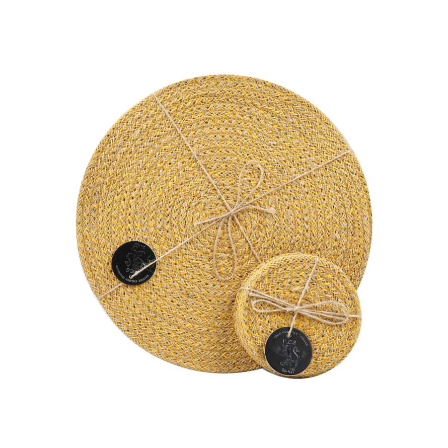 British Colour Standard Set of 4 Indian Yellow Woven Jute Coasters and Place Mats