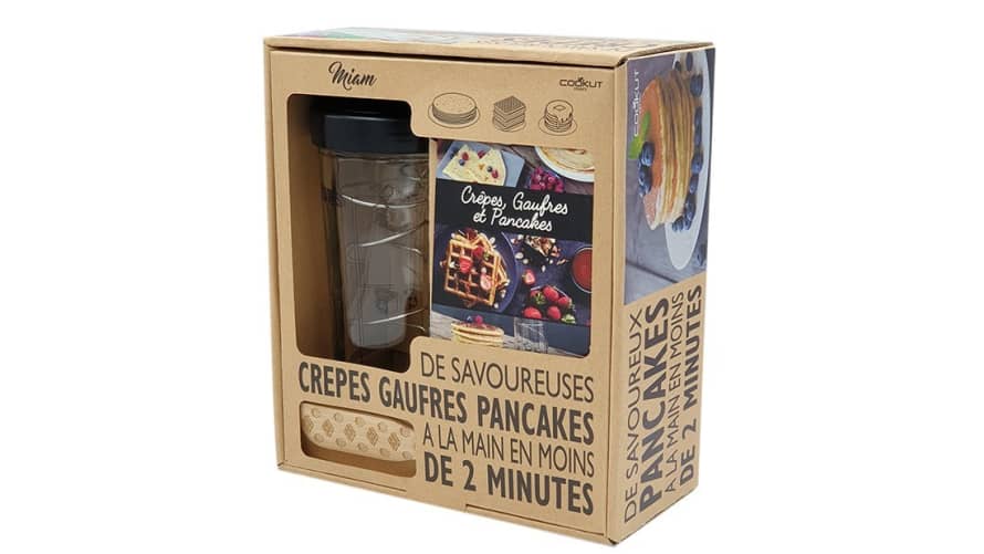 Cookut Miam Shaker Box for Pancakes and Homemade Waffles with Spreader and Recipe Booklet