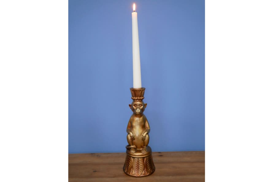 &Quirky Antiqued Gold Marcus The Monkey Candle Holder