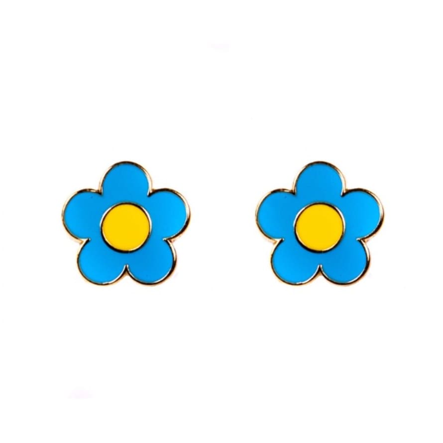 Acorn & Will Annie Flower Enamel Stud Earrings Blue
