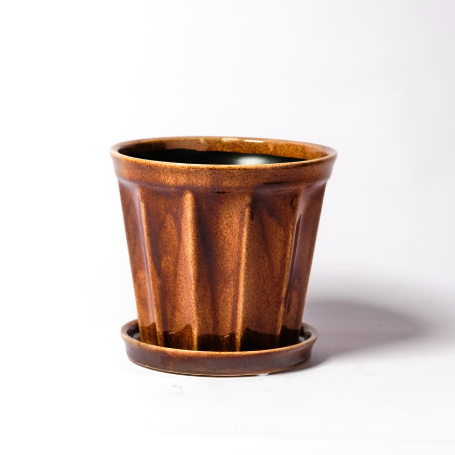 Wikholm Form Warm Brown Ceramic Pot & Saucer - Small
