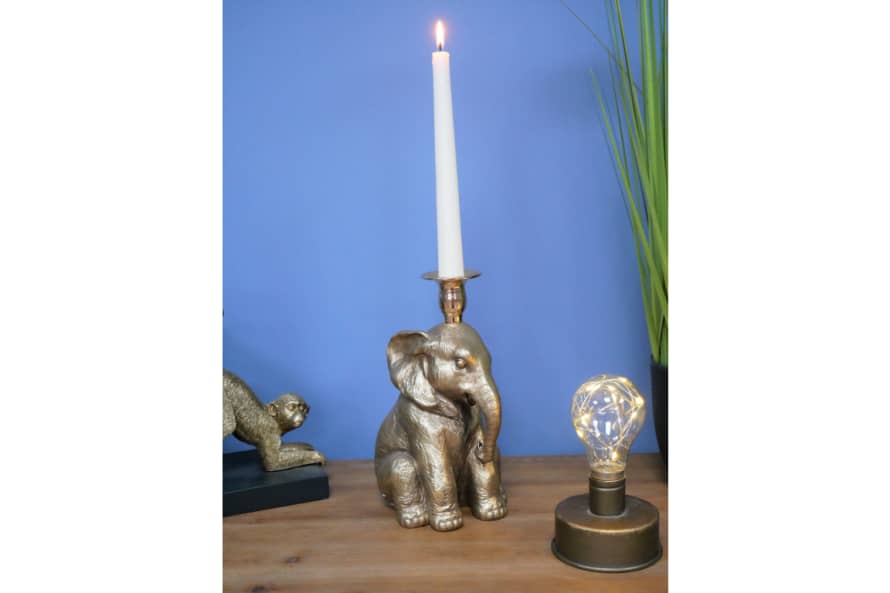 &Quirky Gold Sitting Elephant Candle Holder