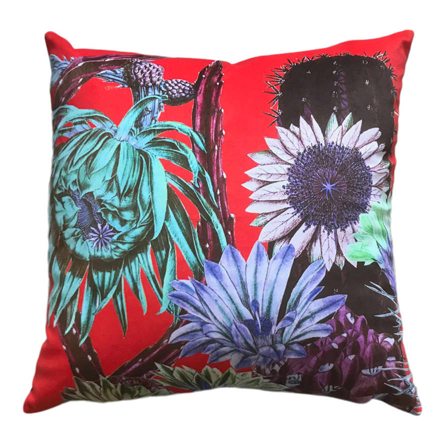 Diana Wilson Arcana Red Velvet Cactus Cushion - Large